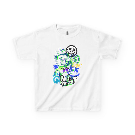 Kids Graffiti Bear Tee — Neon Street Art Cartoon Shirt