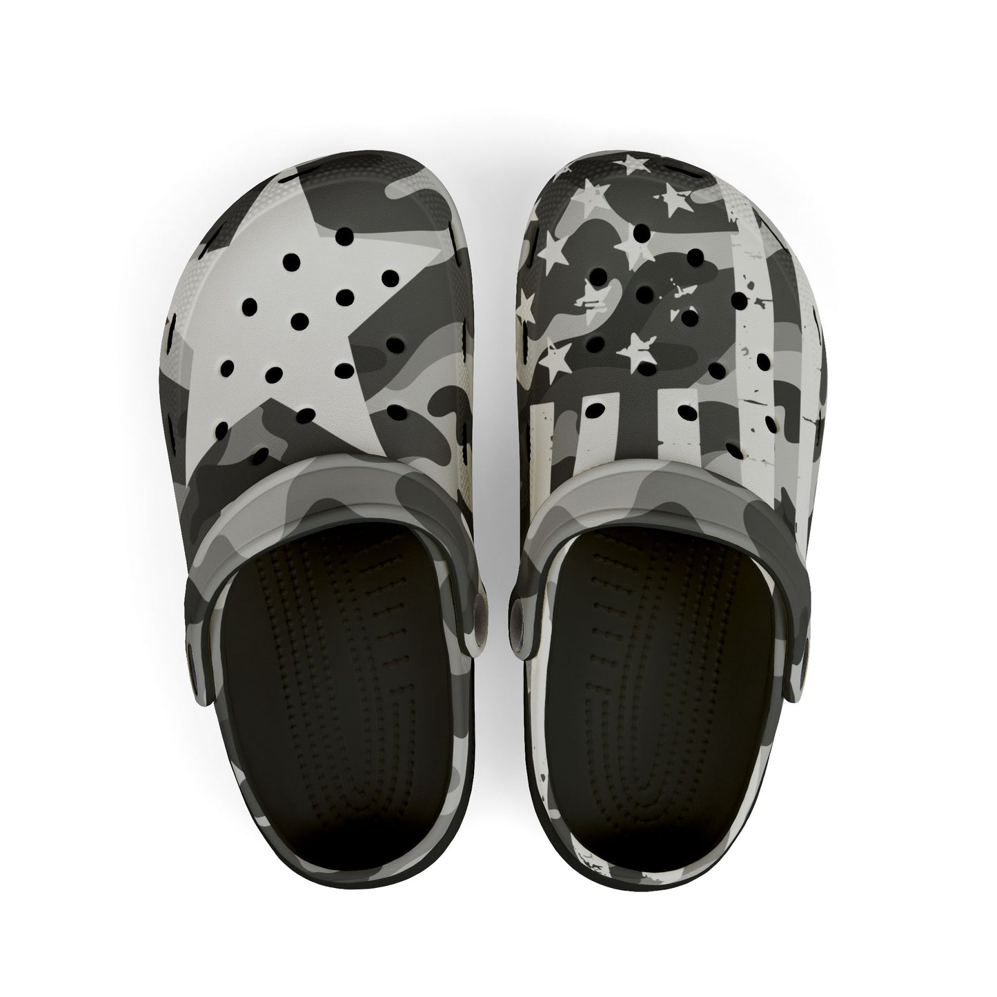 Kids' Camo American Flag Foam Clogs — Gray Military Print EVA Slip-Ons