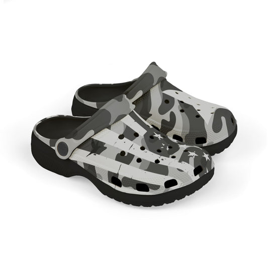 Kids' Camo American Flag Foam Clogs — Gray Military Print EVA Slip-Ons