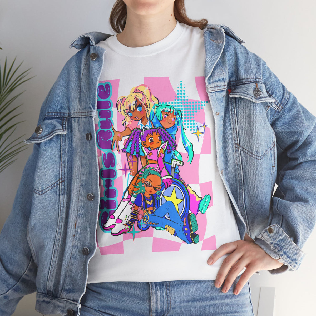 Girl Power Anime Tee — Colorful Kawaii Crew Graphic T-Shirt Adult
