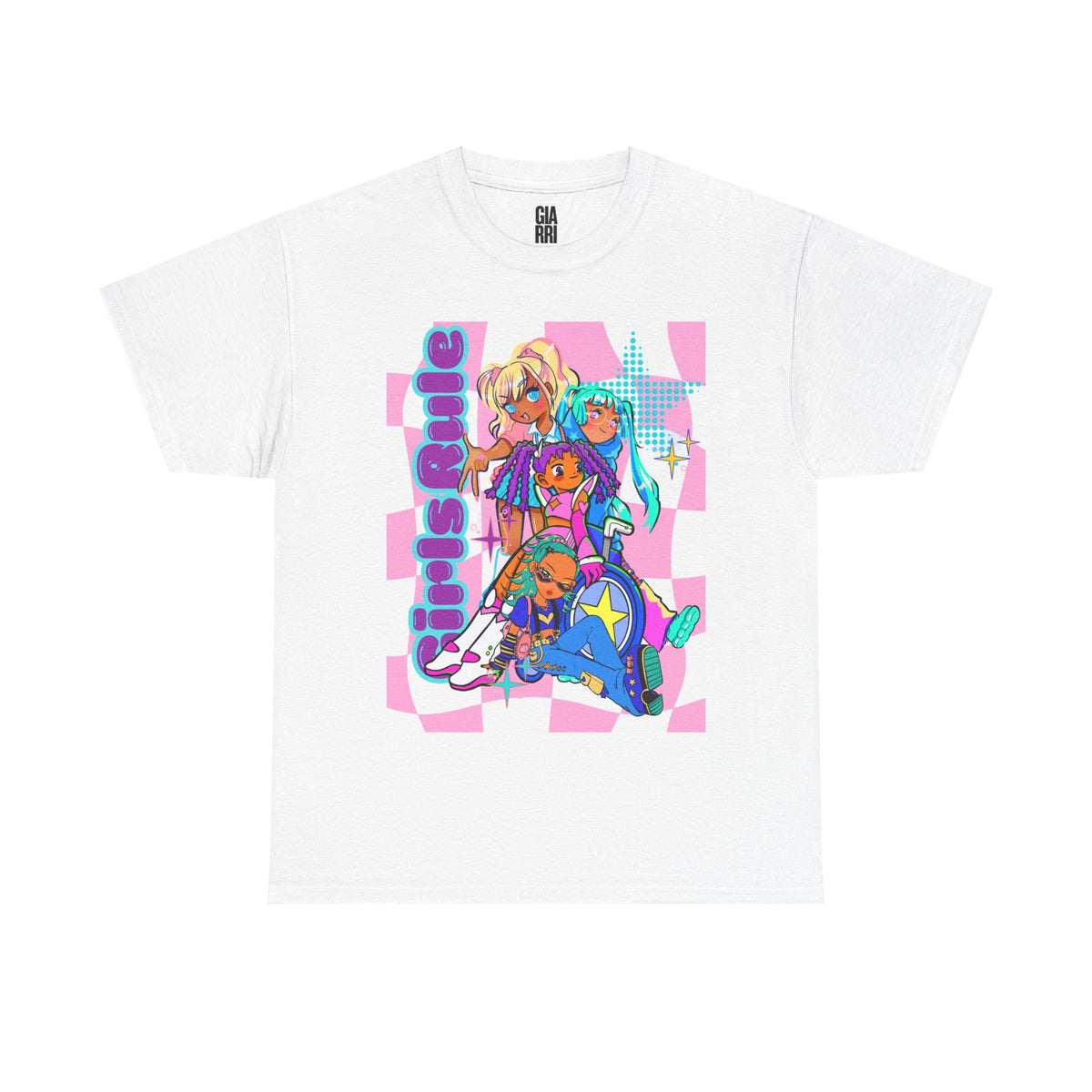 Girl Power Anime Tee — Colorful Kawaii Crew Graphic T-Shirt Adult